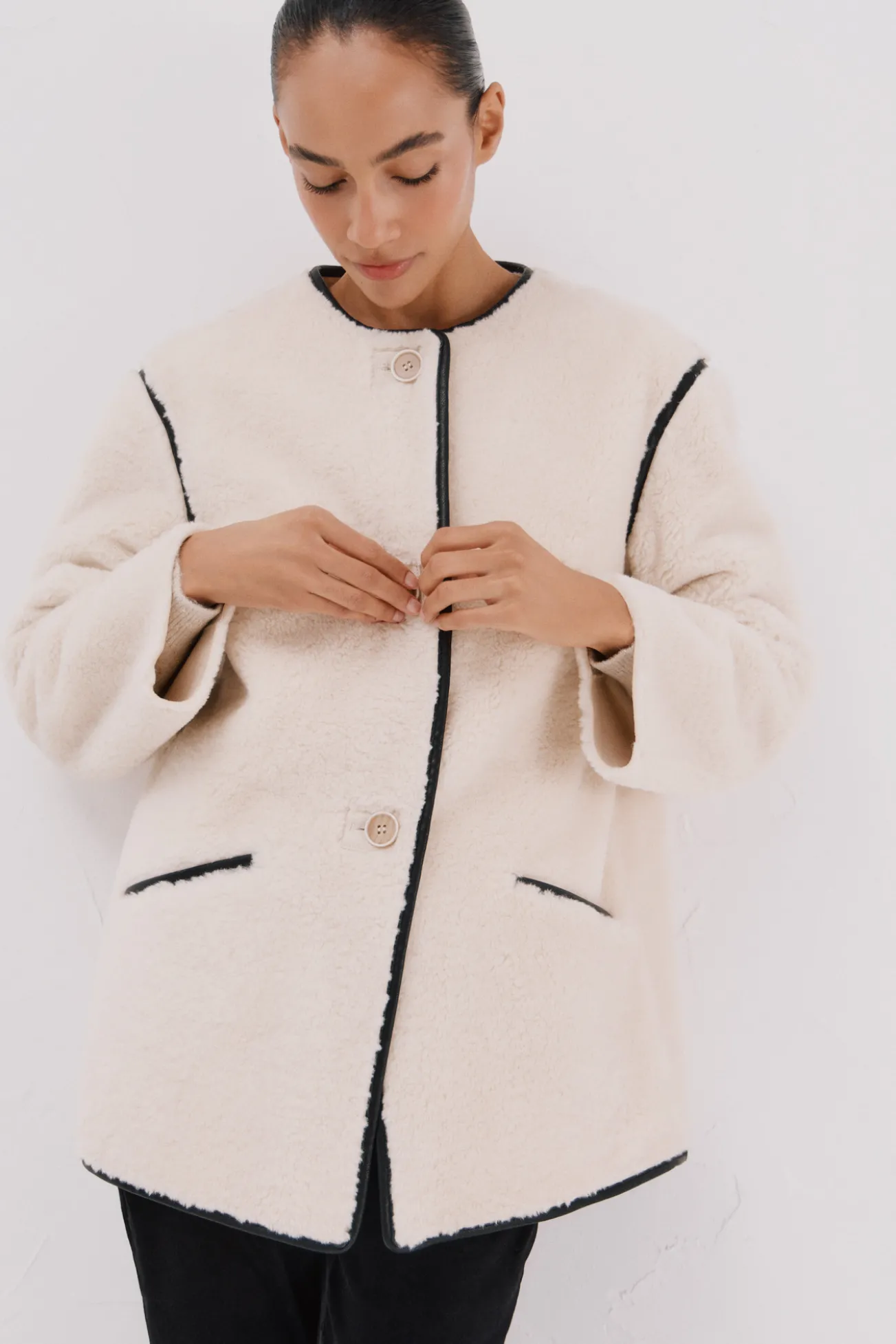 Chaquetón efecto doble faz vivos