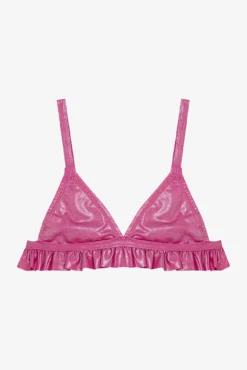 Conjunto de bikini rosa brillo volante