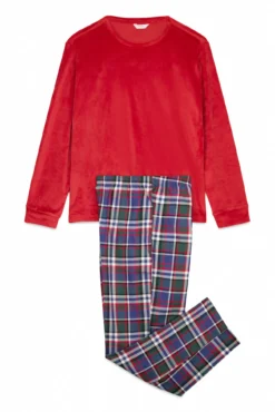Conjunto de pijama cómodo de cuadros con cuello redondo