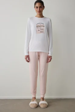 Conjunto de pijama de manga larga con cuello redondo y rayas Sleep Time