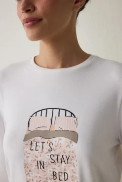 Conjunto de pijama de manga larga con cuello redondo y rayas Sleep Time
