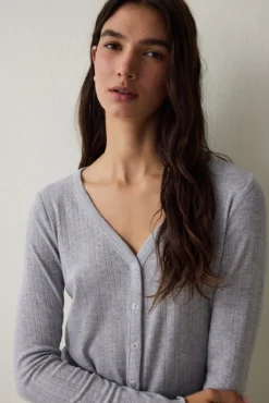 Conjunto de pijama de manga larga con cuello en V y efecto térmico Dahlia.