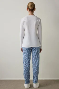 Conjunto de pijama de manga larga con cuello en V y estampado Cup Of Tea