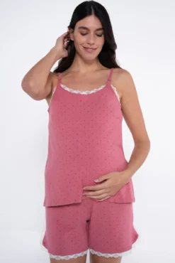 Conjunto de pijama premamá estampado topos