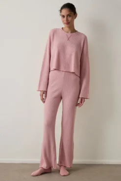 Conjunto de pijama térmico de manga larga con cuello barco y efecto waffle Toz
