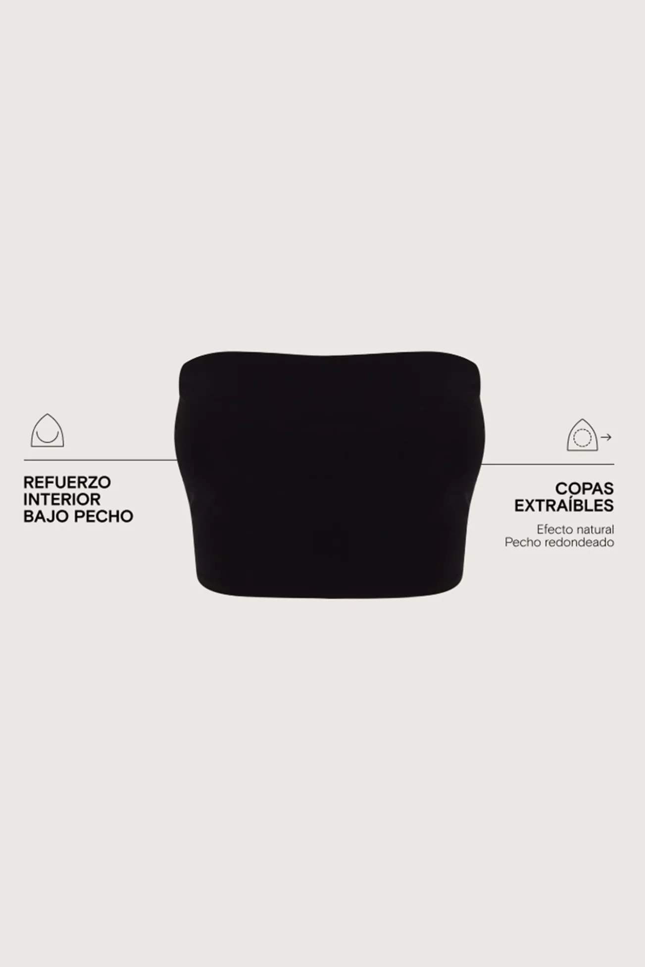 Crop top bikini bandeau negro