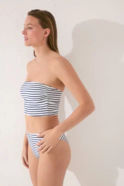 Crop top bikini bandeau rayas navy