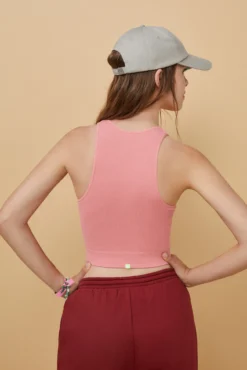 Crop top escote V seamless rosa