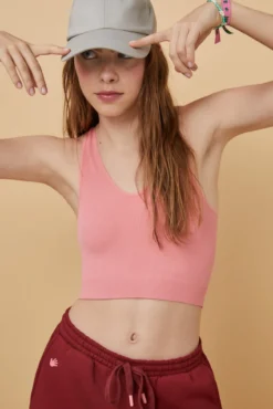 Crop top escote V seamless rosa