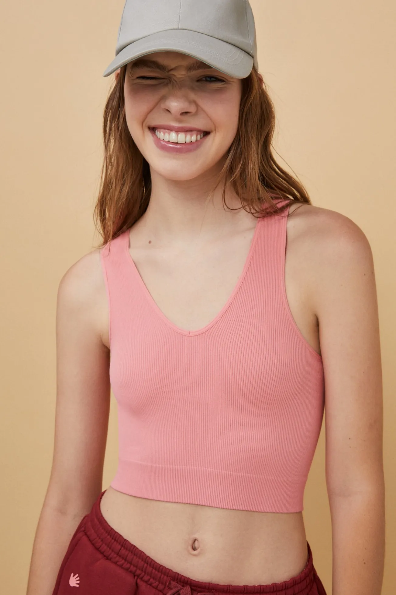 Crop top escote V seamless rosa
