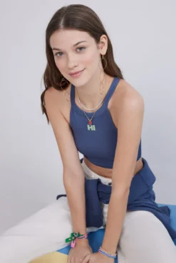 Crop top halter seamless azul