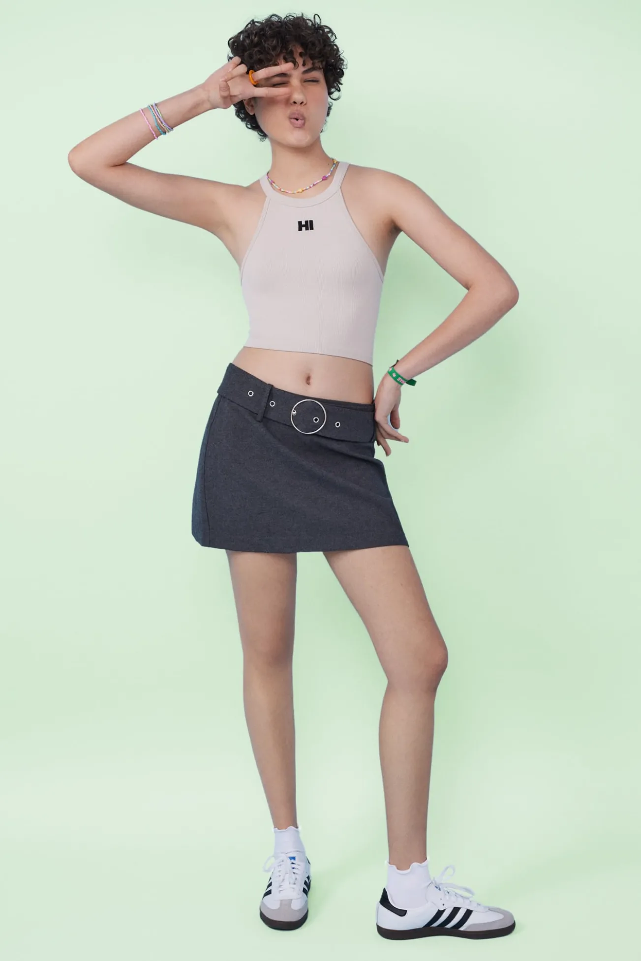 Crop top halter seamless gris