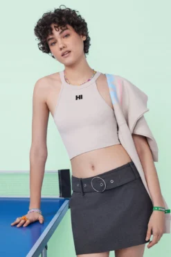 Crop top halter seamless gris