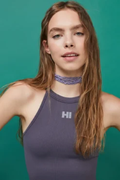 Crop top halter seamless gris antracita