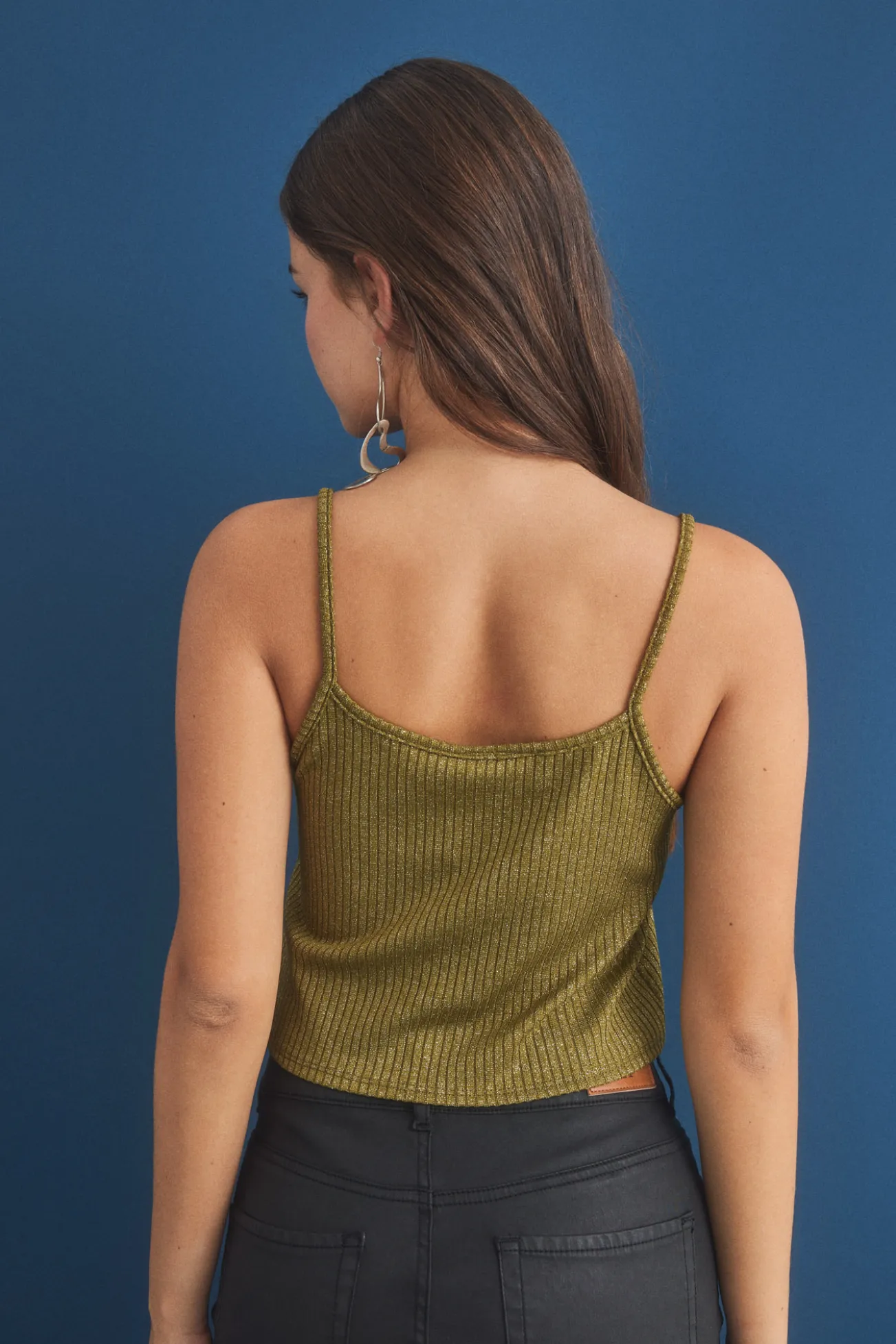 Crop top tirantes lurex kaki