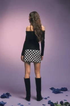 Falda corta cuadros lentejuelas