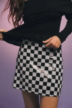 Falda corta cuadros lentejuelas