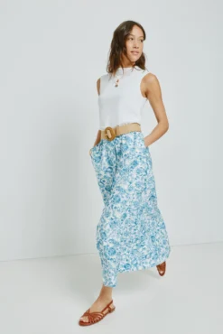 Falda larga abotonada estampada