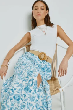 Falda larga abotonada estampada