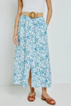 Falda larga abotonada estampada