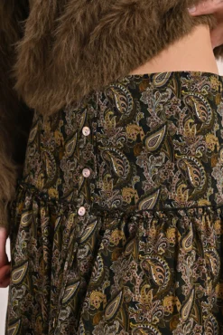 Falda larga con estampado y volantes