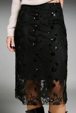 Falda midi de lentejuelas