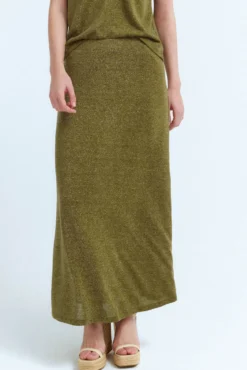 Falda midi de punto con lúrex