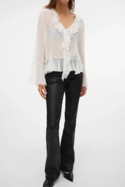 Jeans flared de mujer efecto polipiel