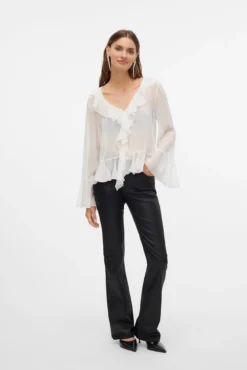 Jeans flared de mujer efecto polipiel