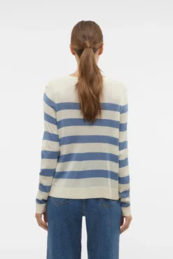 Jersey a rayas de mujer manga larga con cuello redondo