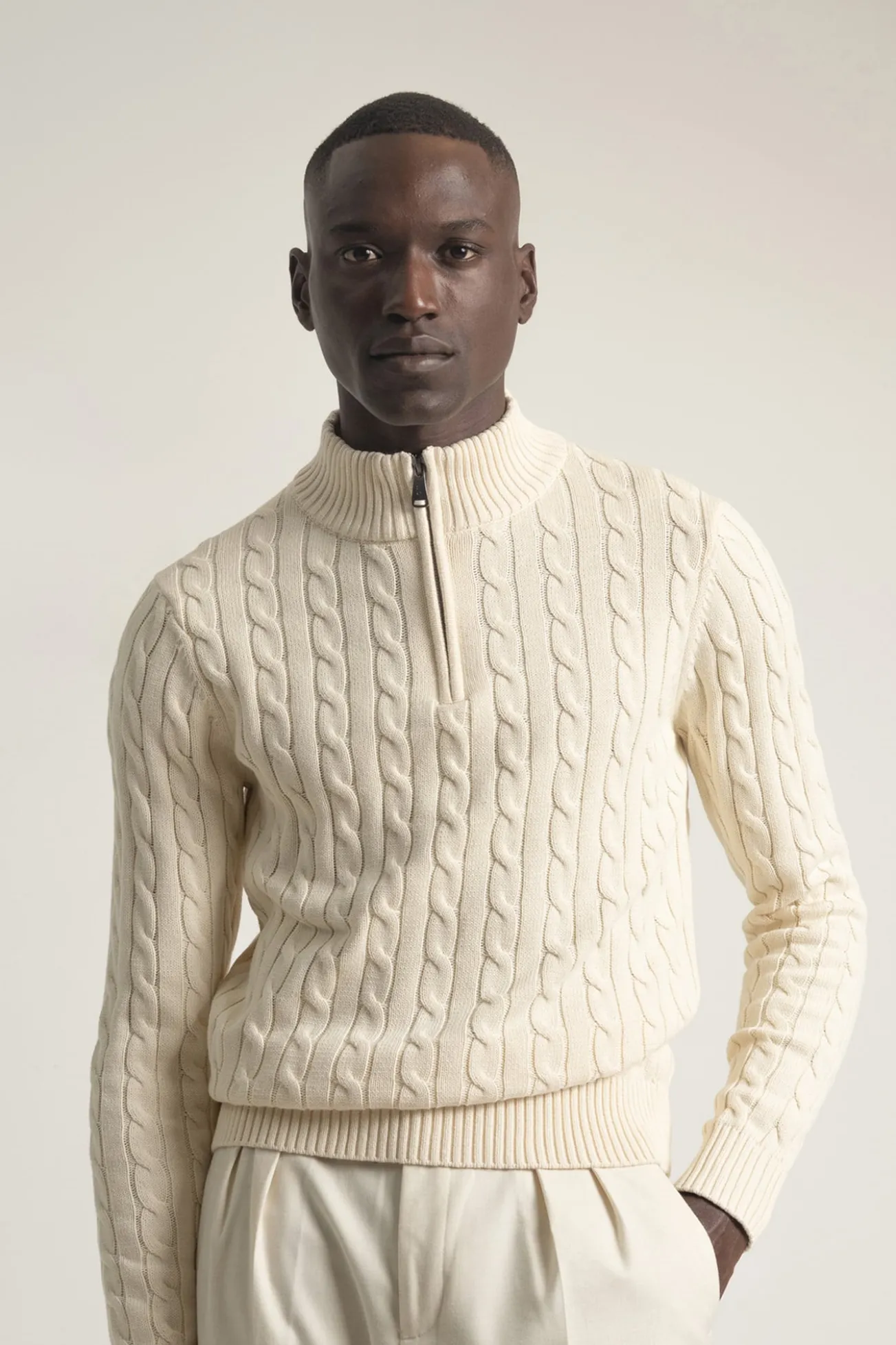 Jersey cable knit cuello mock