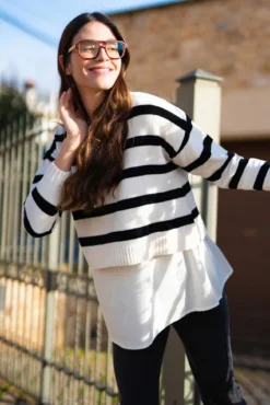 Jersey de chenilla a rayas con blusa