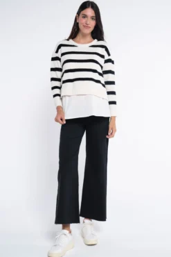 Jersey de chenilla a rayas con blusa