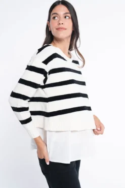 Jersey de chenilla a rayas con blusa