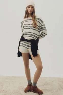 Jersey jacquard cenefas marrón