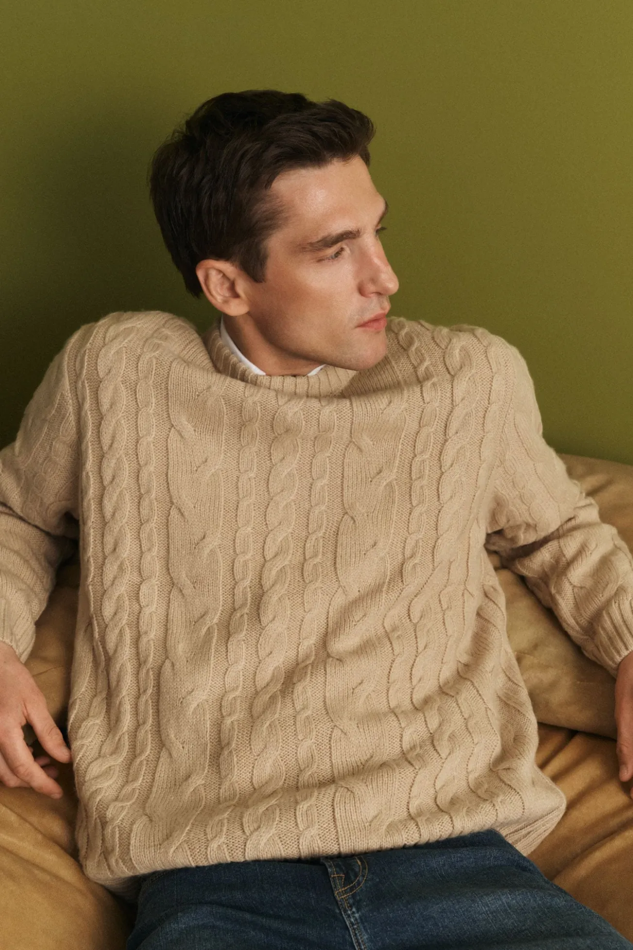 Jersey lana trenzado cuello caja