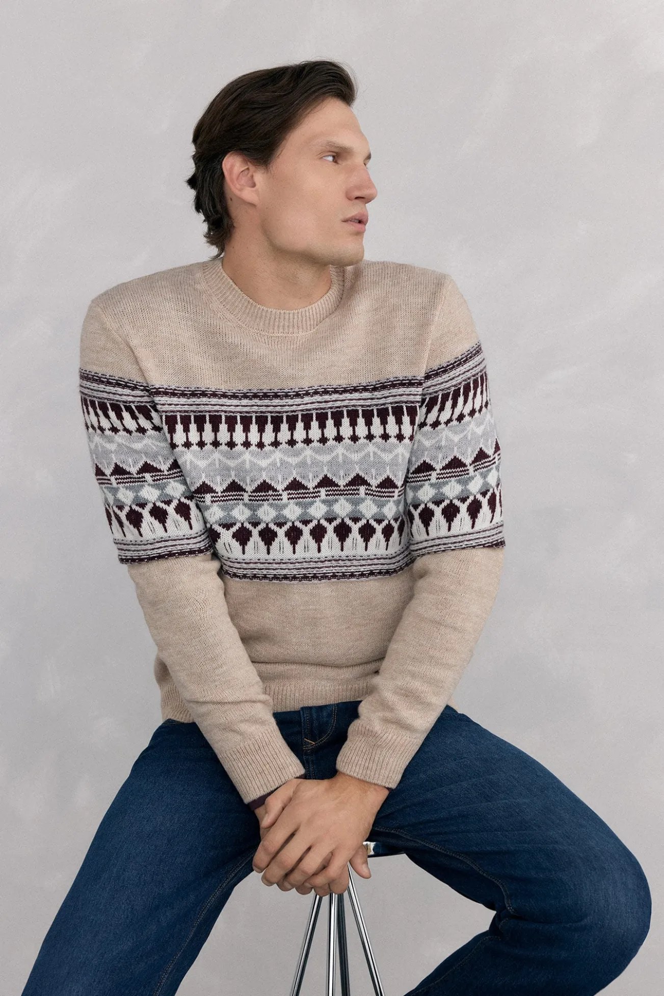 Jersey navidad con lana y alpaca cuello caja