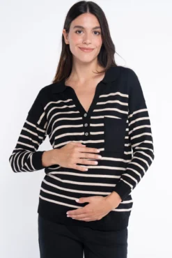 Jersey rayado de canalé con cuello polo