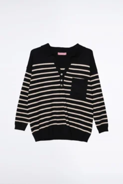 Jersey rayado de canalé con cuello polo