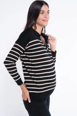 Jersey rayado de canalé con cuello polo