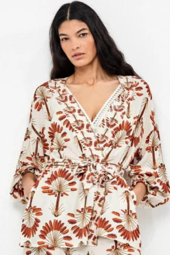 Kimono estampado palmeras
