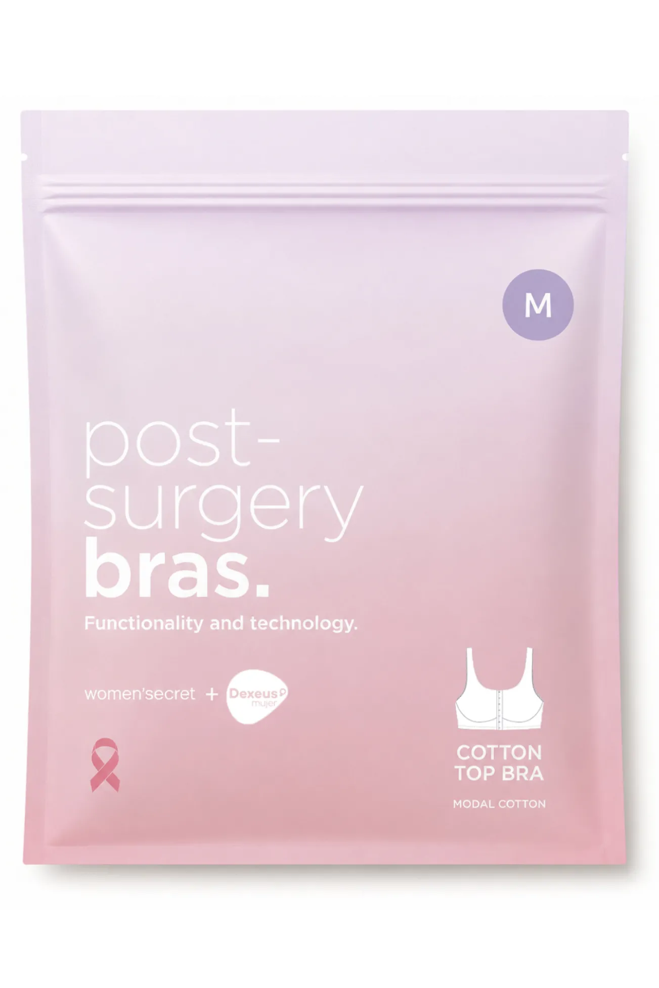 NATURAL Sujetador postoperatorio algodón rosa