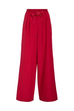 Pantalón ancho de vestir con cinturón flor