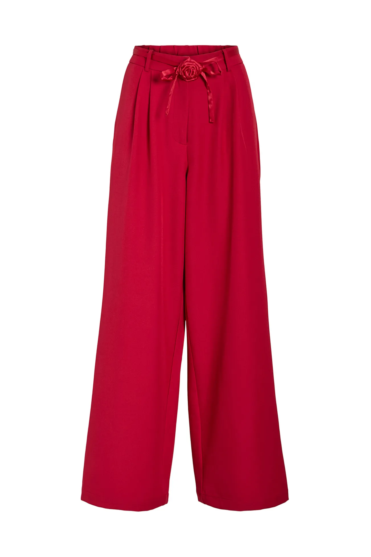 Pantalón ancho de vestir con cinturón flor