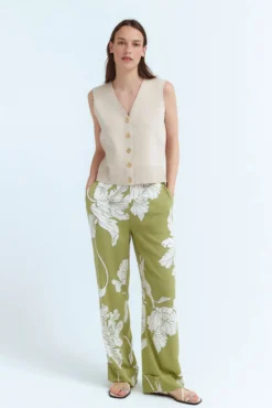 Pantalón ancho estampado flores