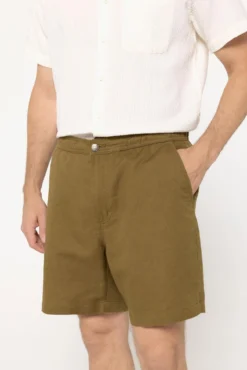 Pantalón corto de hombre monocolor con mezcla de lino y algodón