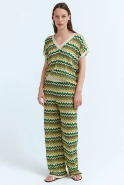 Pantalón de punto pointelle con lúrex