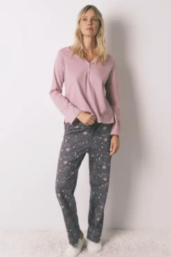 Pantalón largo 100% algodón estampado astral