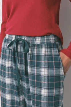 Pantalón largo 100% algodón franela cuadros verde