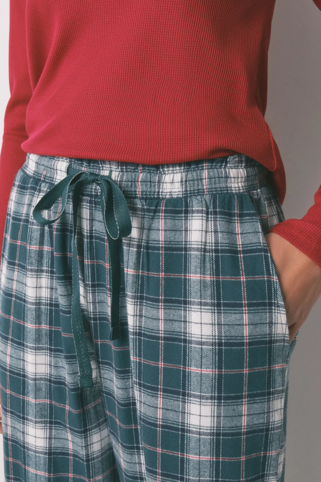 Pantalón largo 100% algodón franela cuadros verde